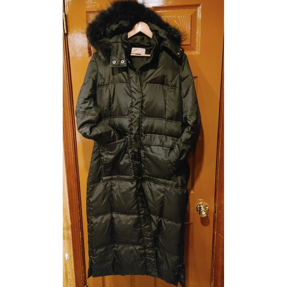 Michael Kors Long Down Puffer Coat Womens(M) Black Excellent Real Fox Fur Hood